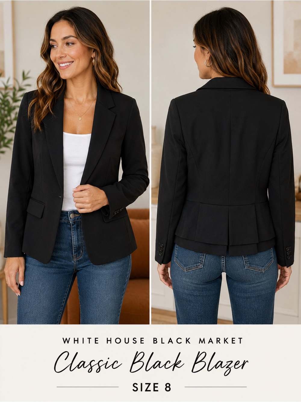 NEW White House Black Market Classic Black Blazer SIZE 8